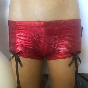 Vinyl shiny red booty shorts